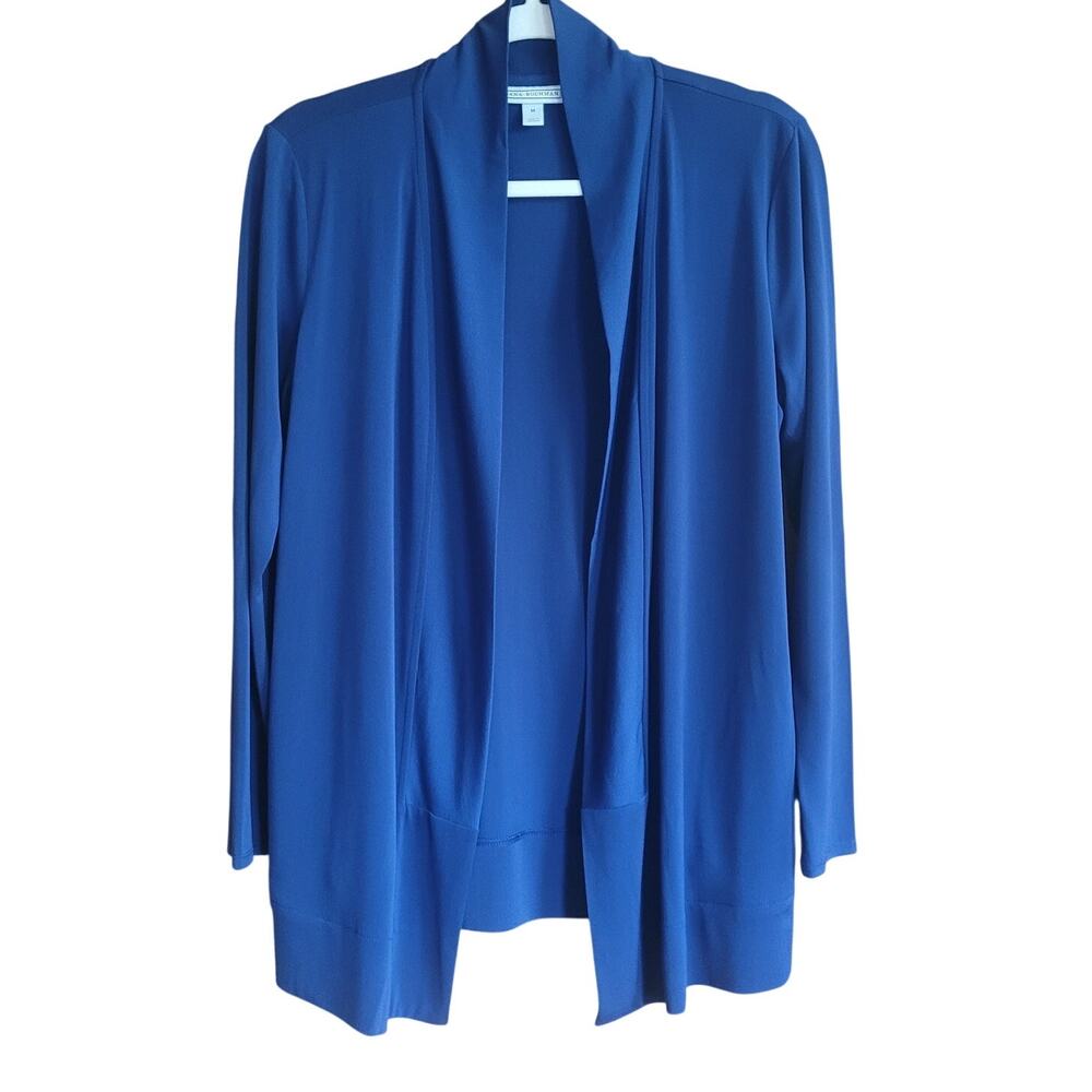 Dana Buchman Blue Open Front Cardigan Size M Slinky Drape Minimalist Workwear